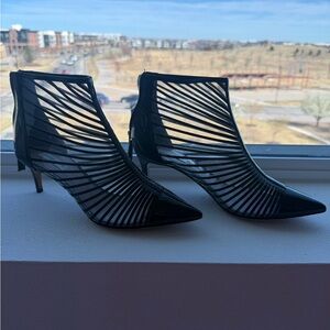 Giorgio Armani Black Strappy Pointed-Toe Ankle Booties